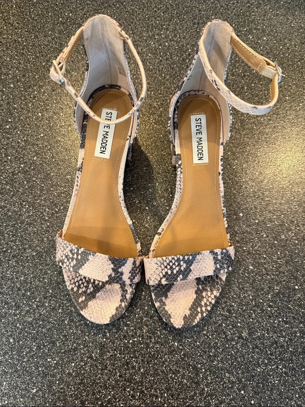 Steve Madden Neutral Snake Print Ankle-Strap Sandals